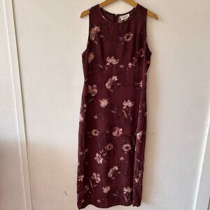 Sense Y2K Japanese Maxi Dress Womens Large Maroon Floral Zip Friends Monica 90s